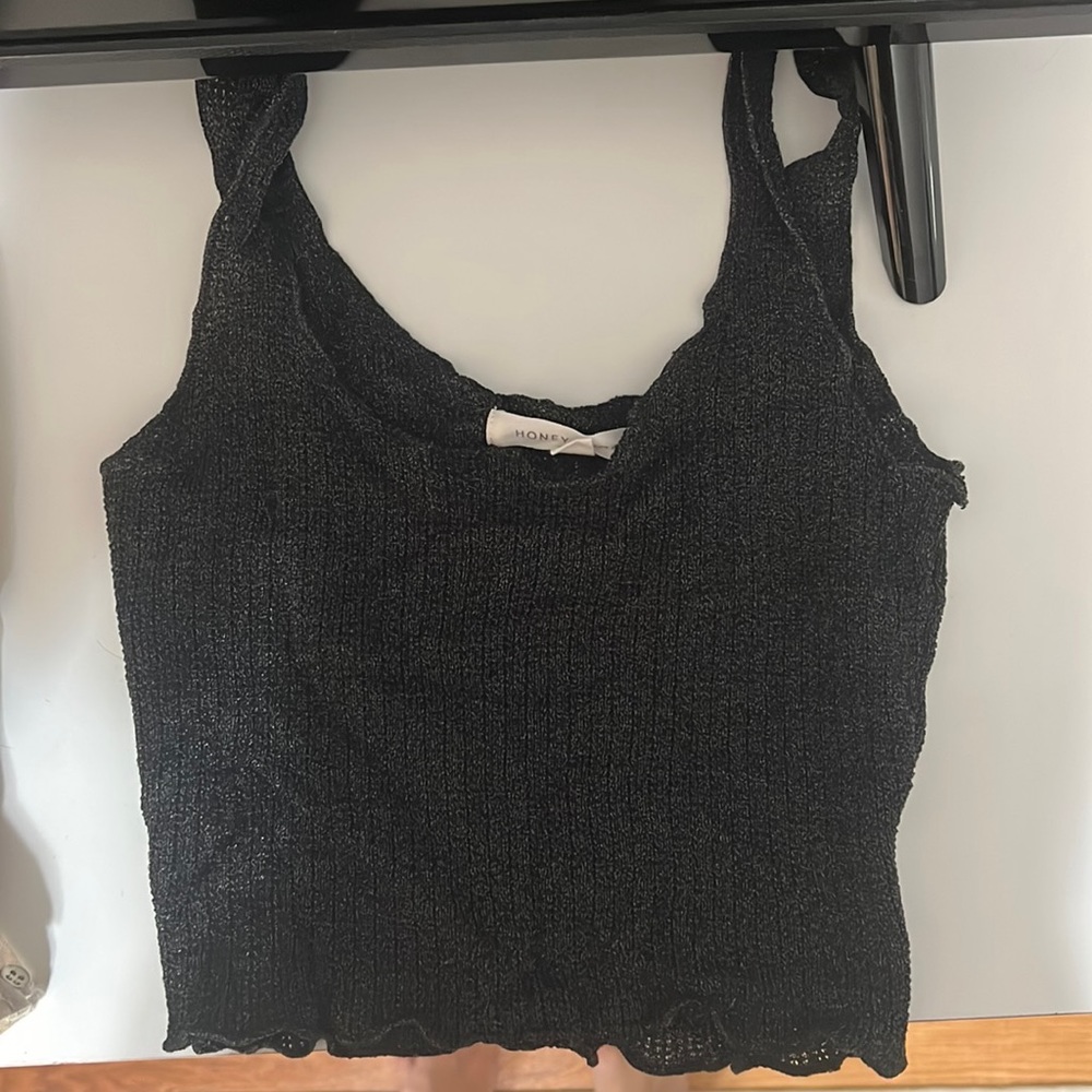 Sparkly black mesh tank